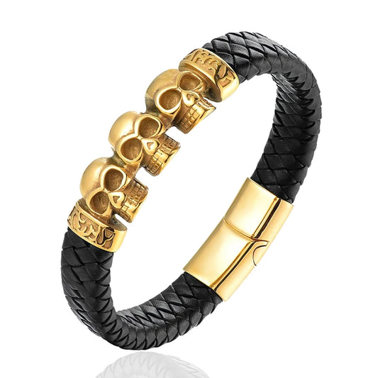Fashion Skull Braided Leather Bracelet