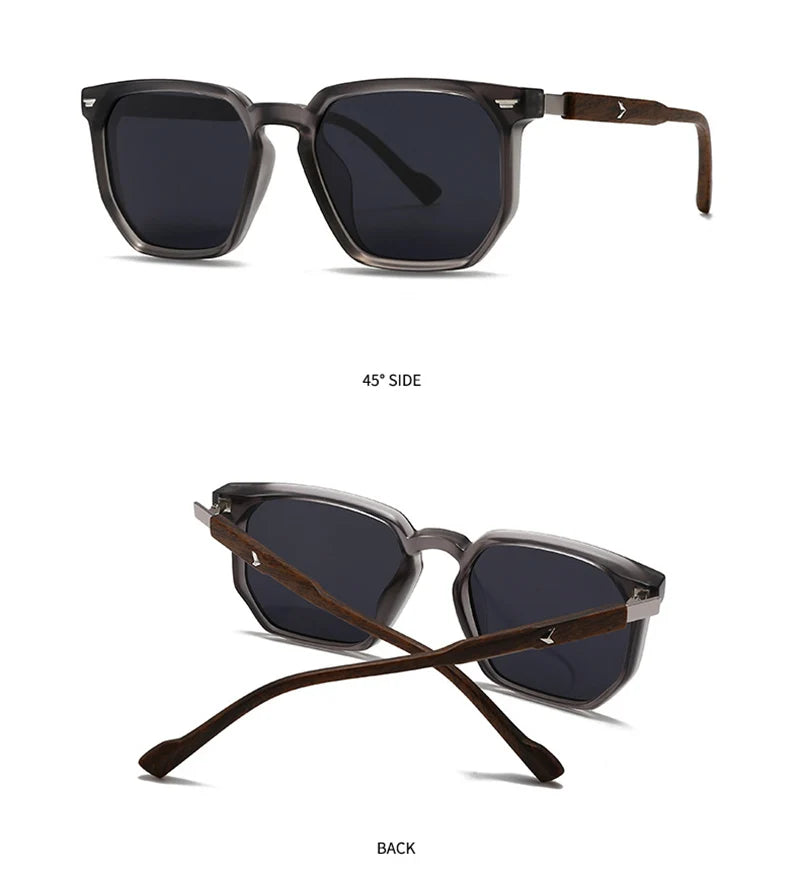 Sunglasses shown from different angles on a white background