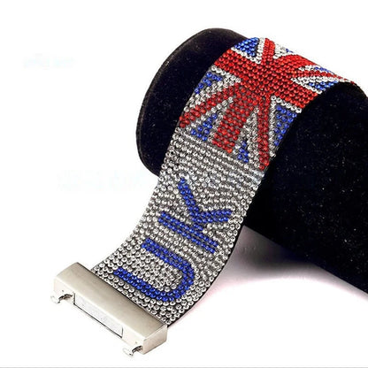 Bracelet strap with Union Jack design and 'UK' text on a white background