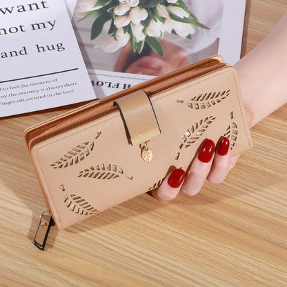Gold Hollow Leaf Design Long Wallet