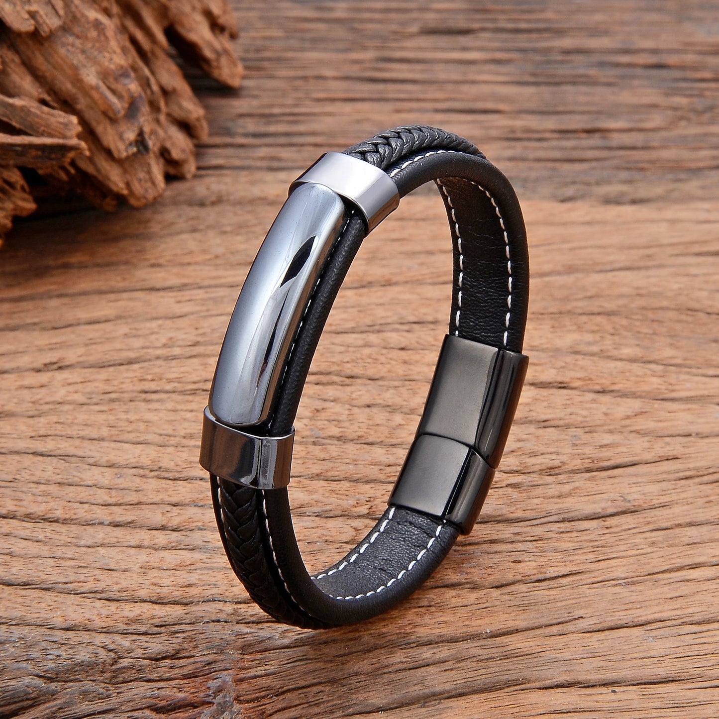 Natural Crystal Stone Leather Bracelet