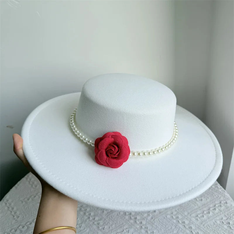 Wide Brim Rose French Fedora Hat
