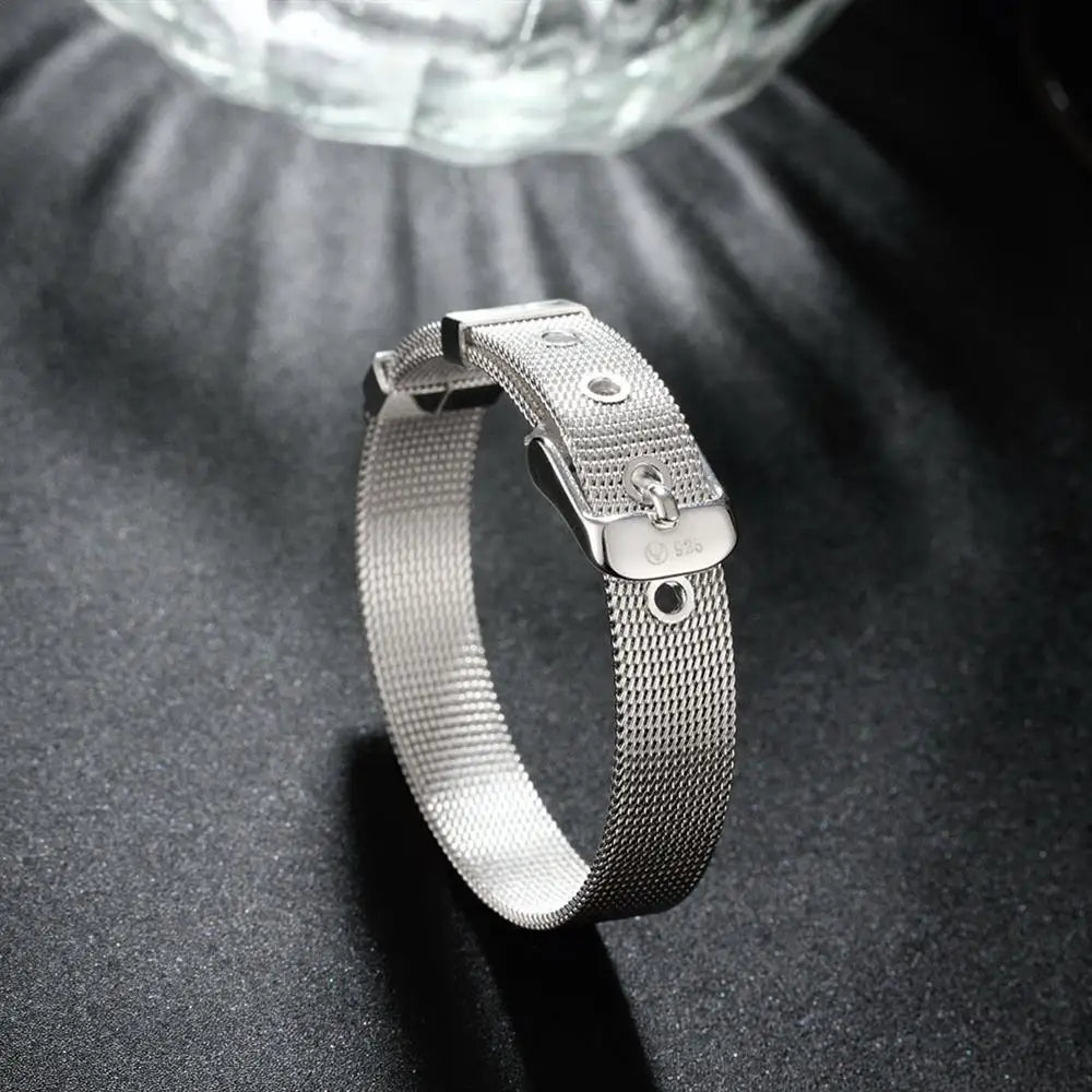 Sterling Silver Mesh Belt Buckle Bracelet