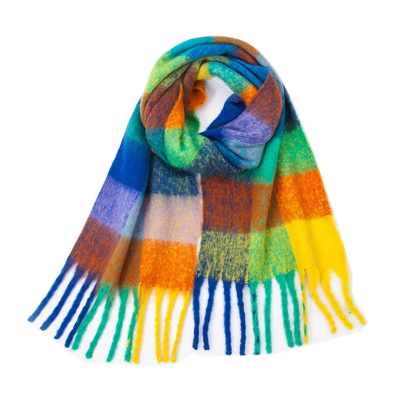 Large Colourful Check Pattern Shawl Scarf