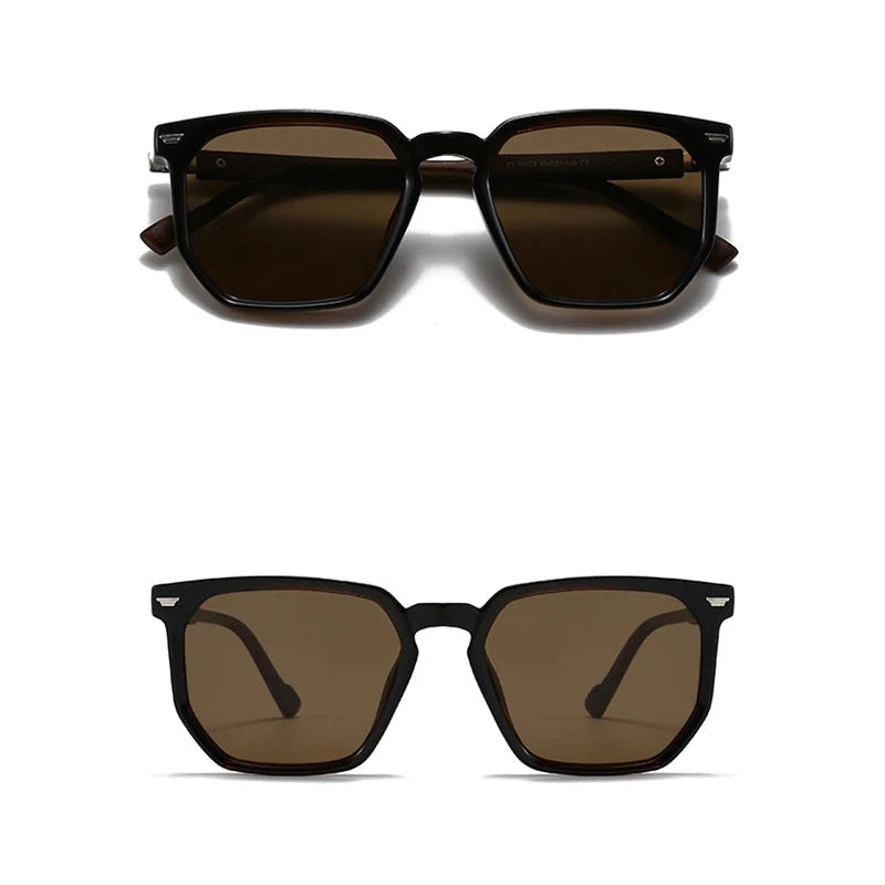 Black sunglasses shown from different angles on a white background