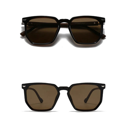 Black sunglasses shown from different angles on a white background