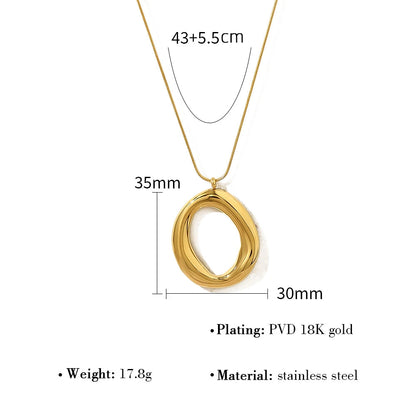 Gold necklace with measurements and product details on a white background