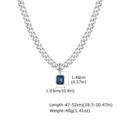 Silver chain necklace with pendant on a white background, showing measurements.