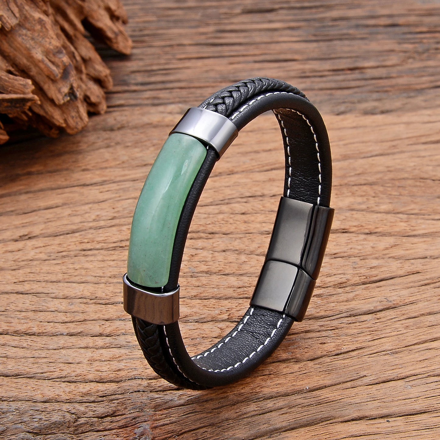 Natural Crystal Stone Leather Bracelet