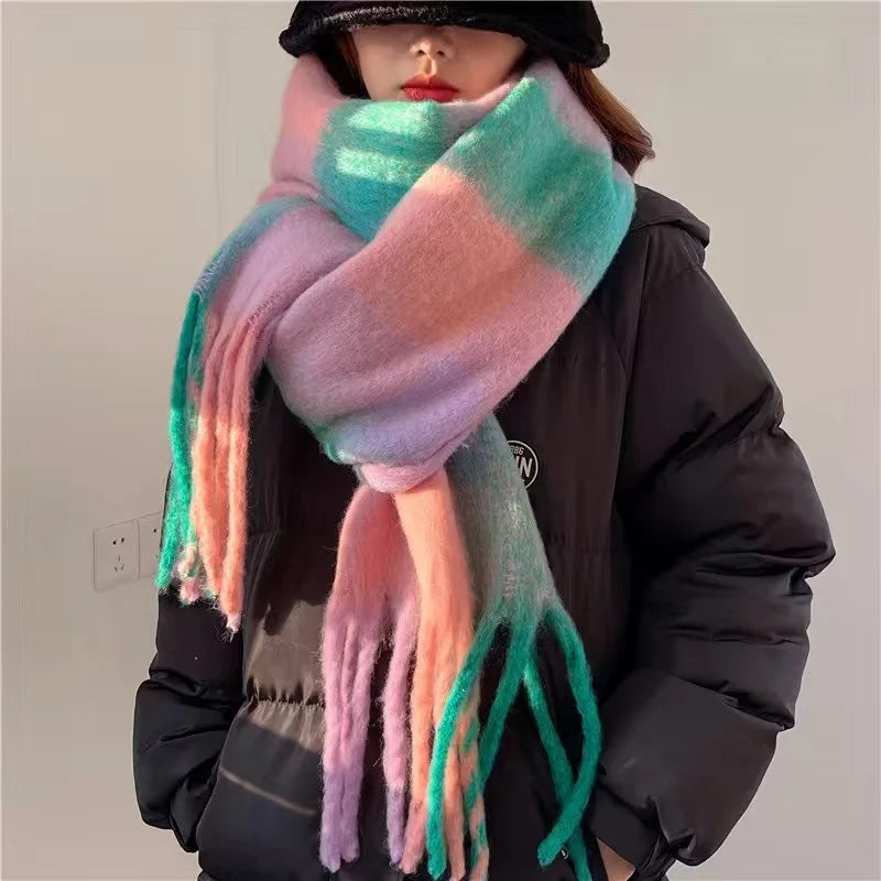 Large Colourful Check Pattern Shawl Scarf