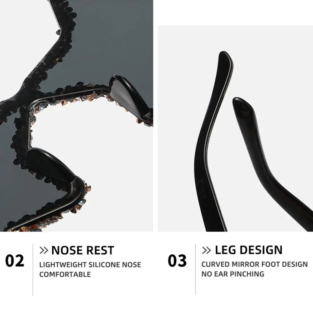 Glasses with nose rest and leg design features on a white background