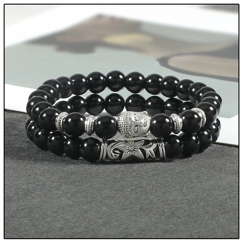 2pcs Set Natural Stone Charm Bracelet