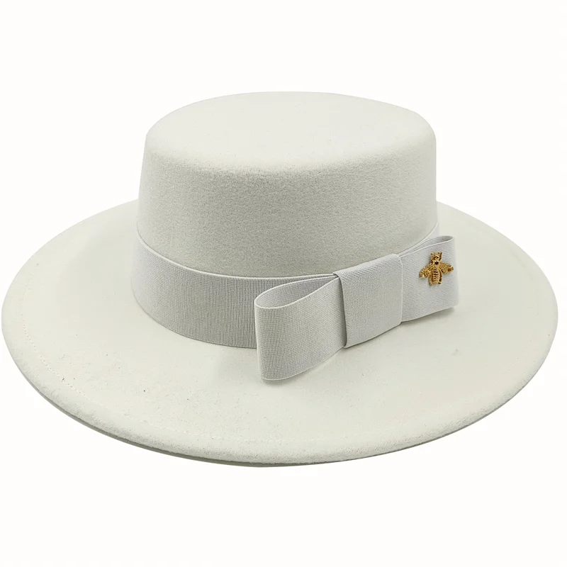 Flat Top Fedora Hat with Bow Tie