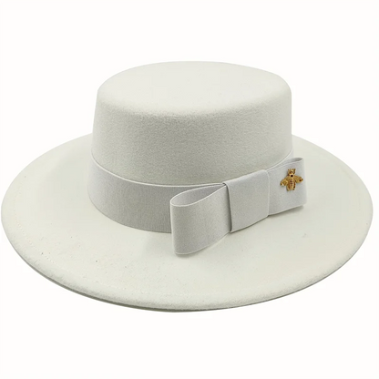 Flat Top Fedora Hat with Bow Tie