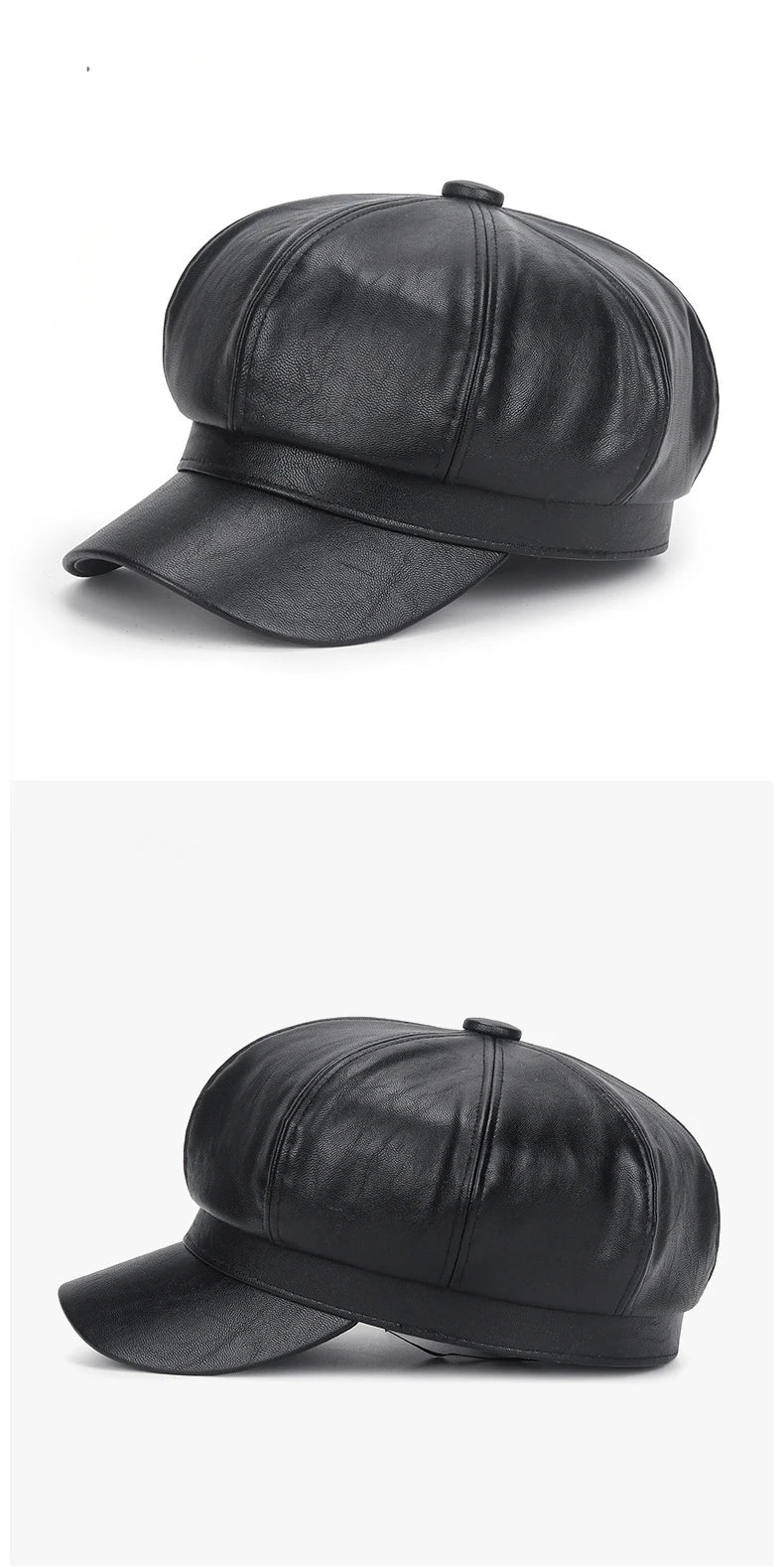 Two black leather caps on a white background