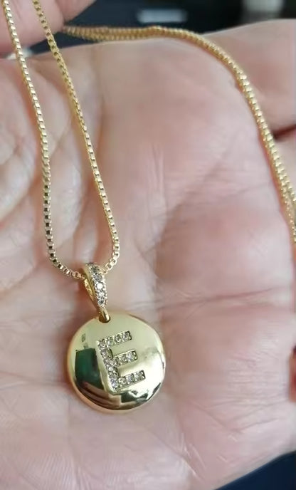 Gold Disc Initial Letter Pendant Necklace