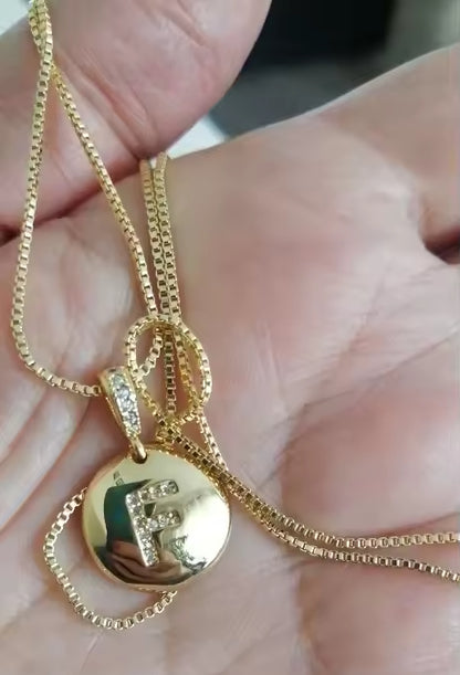 Gold Disc Initial Letter Pendant Necklace