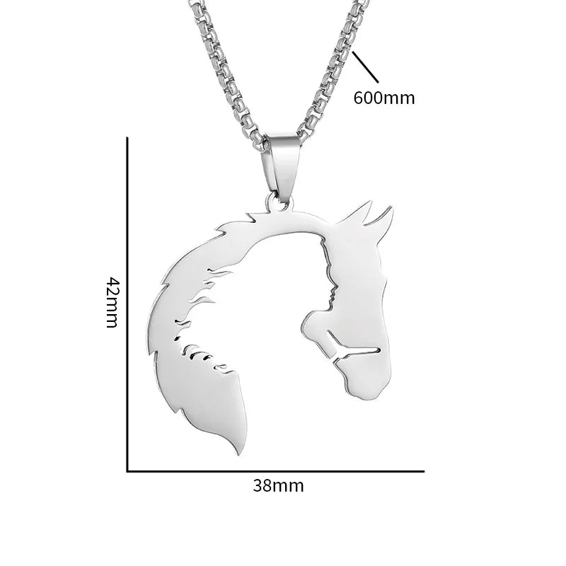 Horse Head & Woman Silhouette Pendant Necklace
