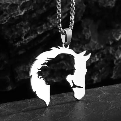 Horse Head & Woman Silhouette Pendant Necklace