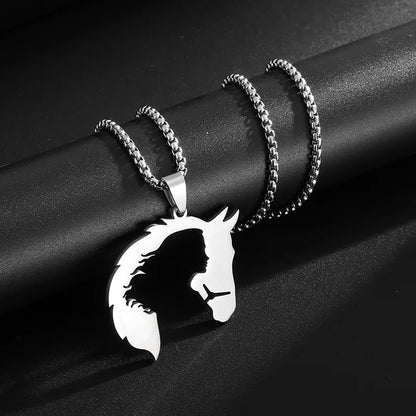 Horse Head & Woman Silhouette Pendant Necklace