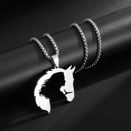 Horse Head & Woman Silhouette Pendant Necklace