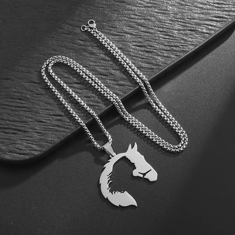 Horse Head & Woman Silhouette Pendant Necklace