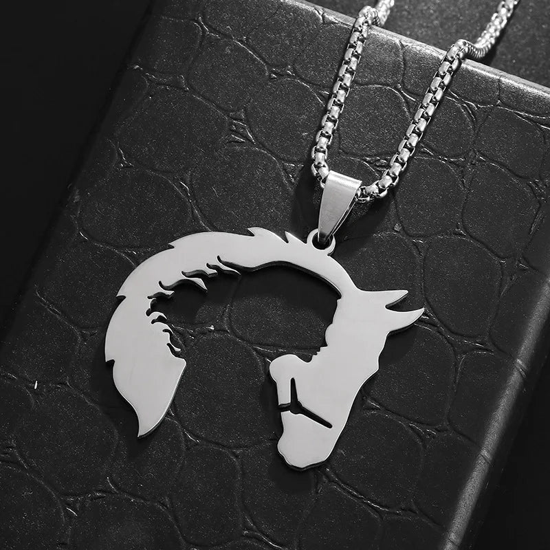 Horse Head & Woman Silhouette Pendant Necklace