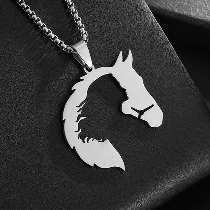 Horse Head & Woman Silhouette Pendant Necklace