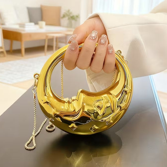 Metallic Crescent Moon Face Mini Purse
