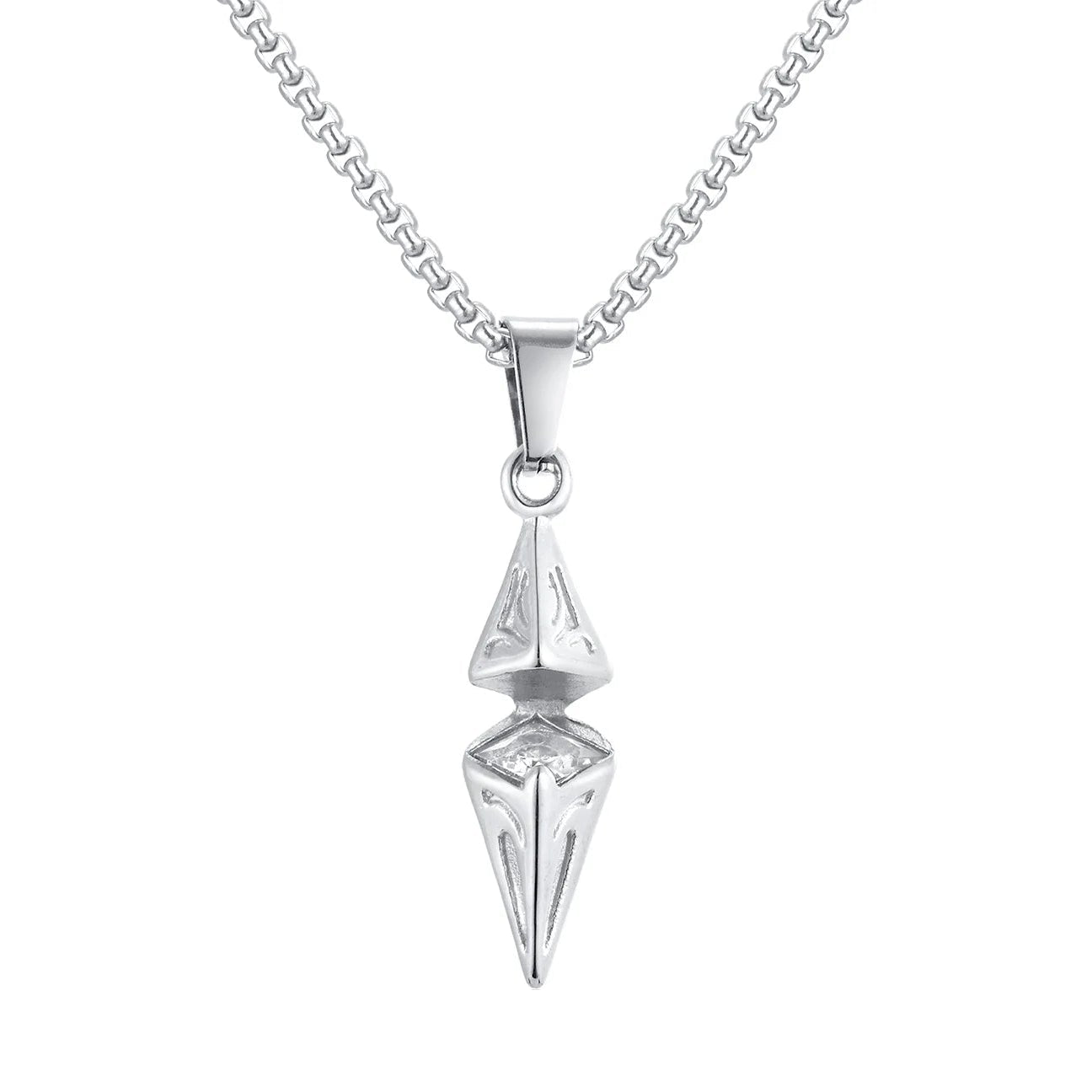 Silver pendant necklace on a white background